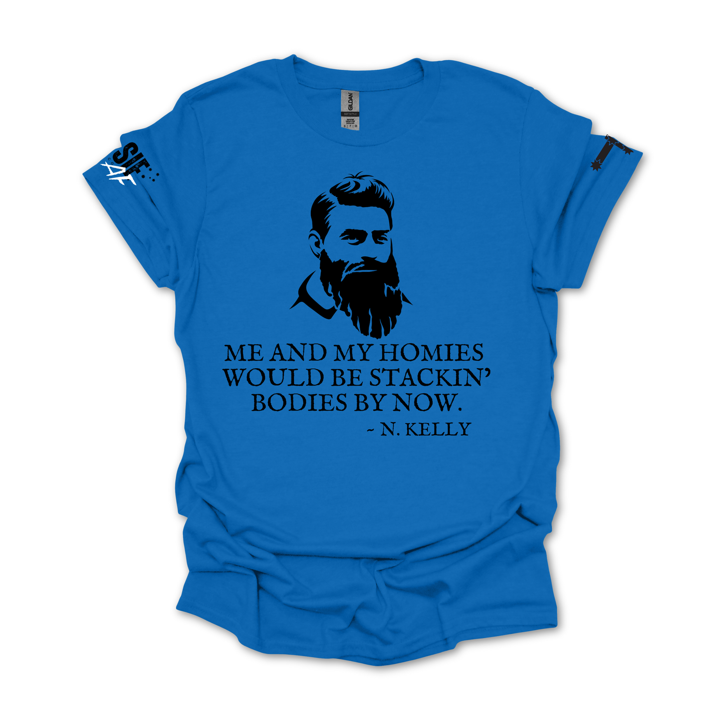 Ned Kelly Stacking Bodies Unisex FRONT & Sleeve Print Shirt