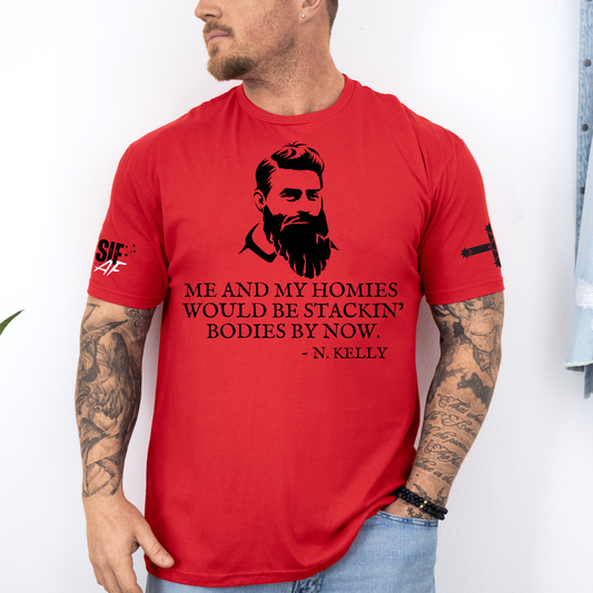Ned Kelly Stacking Bodies Unisex FRONT & Sleeve Print Shirt