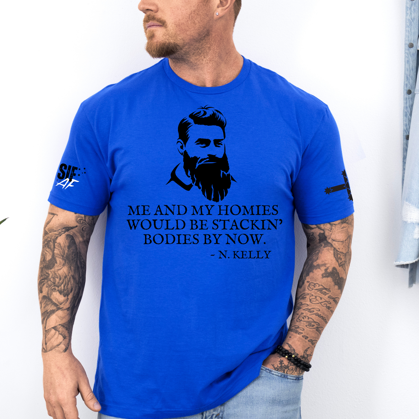 Ned Kelly Stacking Bodies Unisex FRONT & Sleeve Print Shirt