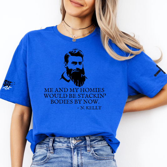 Ned Kelly Stacking Bodies Unisex FRONT & Sleeve Print Shirt