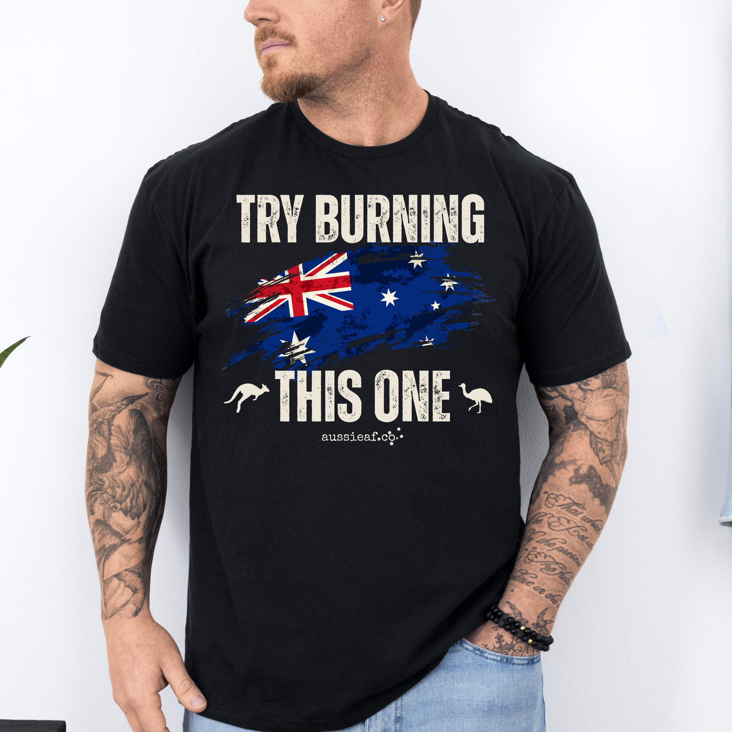 Try Burning This One Australian Flag Unisex FRONT Print Shirt
