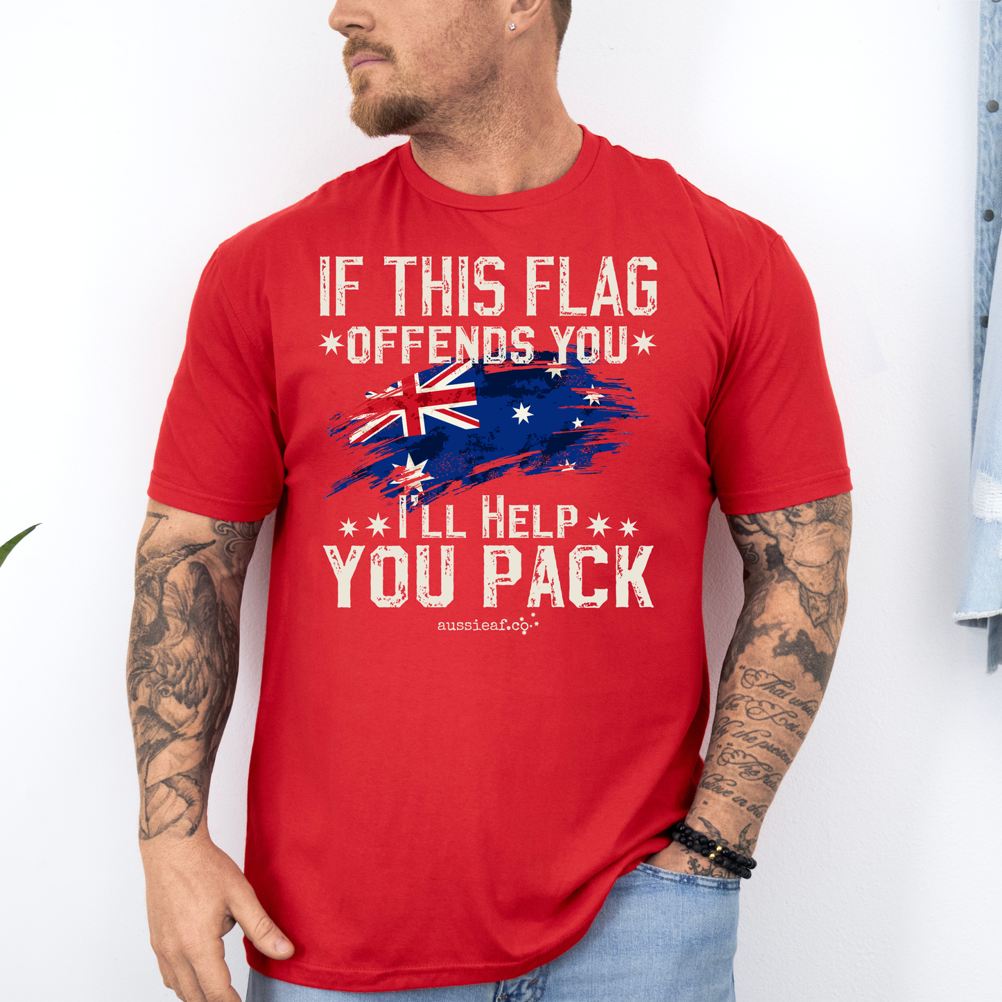 If This Flag Offends You, I'll Help You Pack Australian Flag Unisex FRONT Print Shirt
