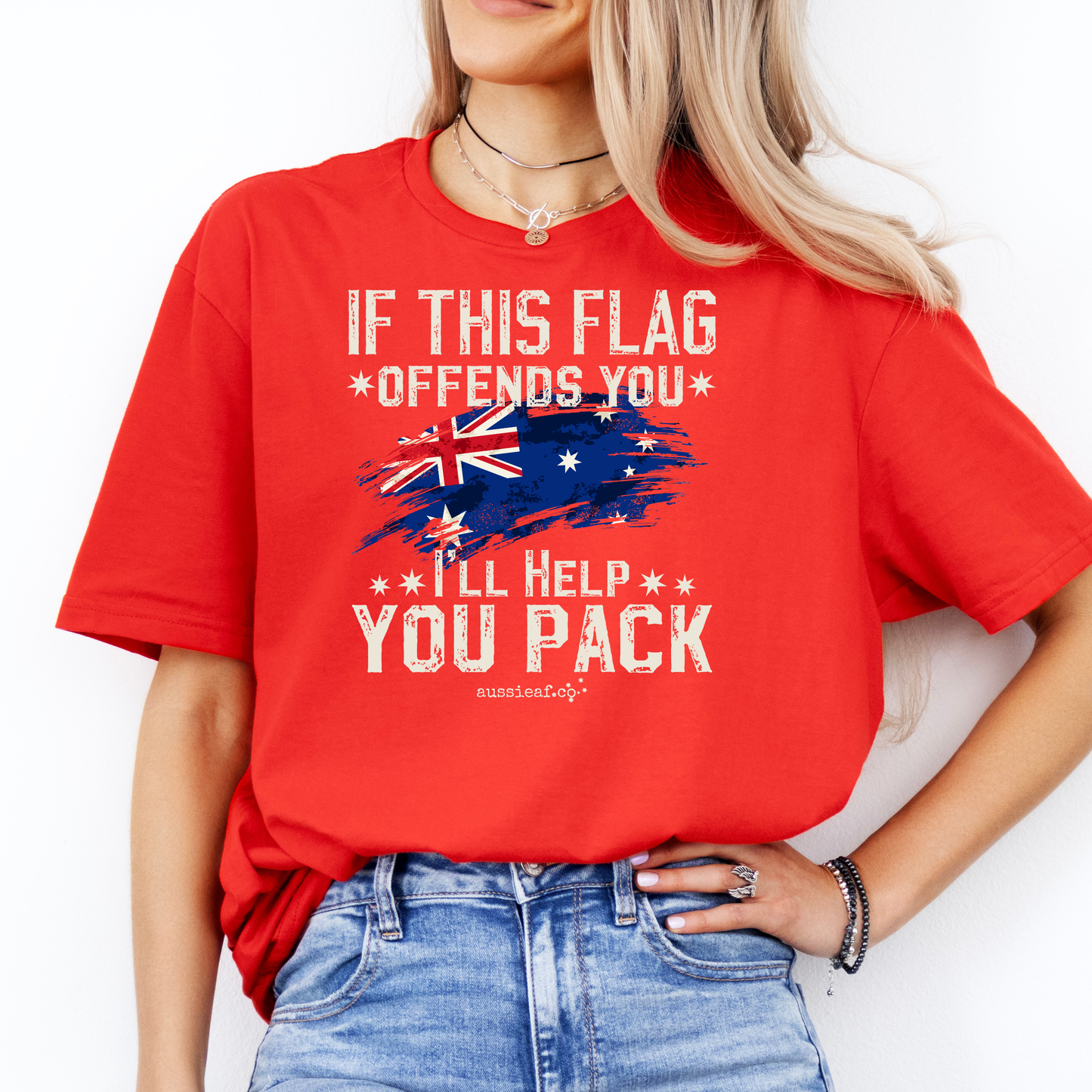If This Flag Offends You, I'll Help You Pack Australian Flag Unisex FRONT Print Shirt