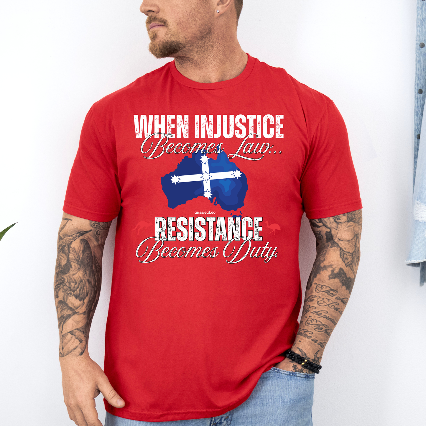 When Injustice Becomes Law Eureka Flag Unisex FRONT Print Shirt