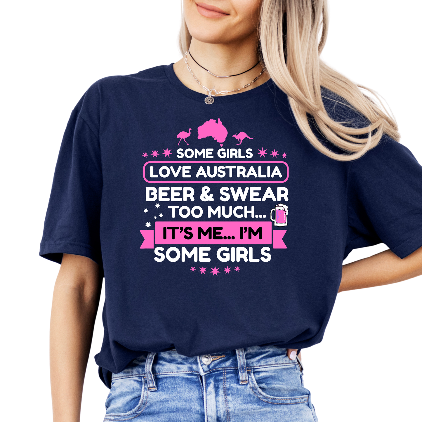 Some Girls Love Australia, Beer & Swear Too Much FRONT Print Shirt