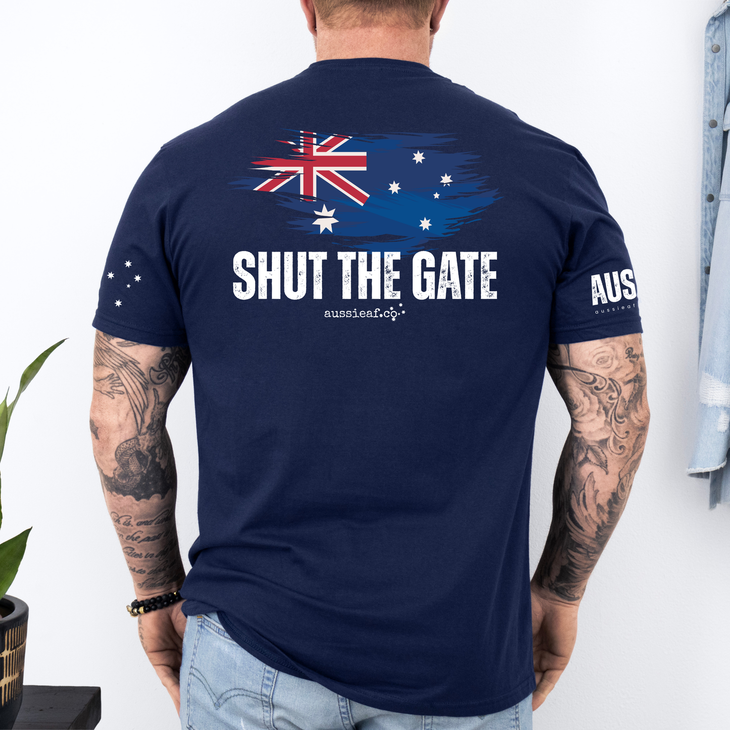 Shut the Gate Australian Flag Unisex BACK & Sleeve Printing