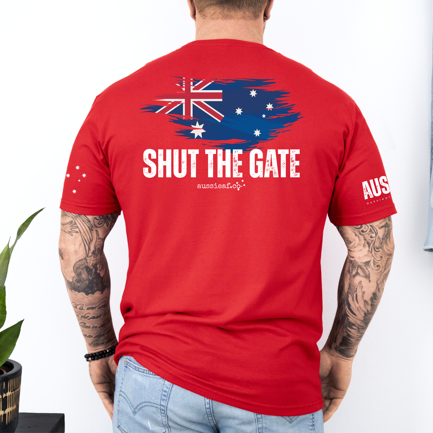 Shut the Gate Australian Flag Unisex BACK & Sleeve Printing