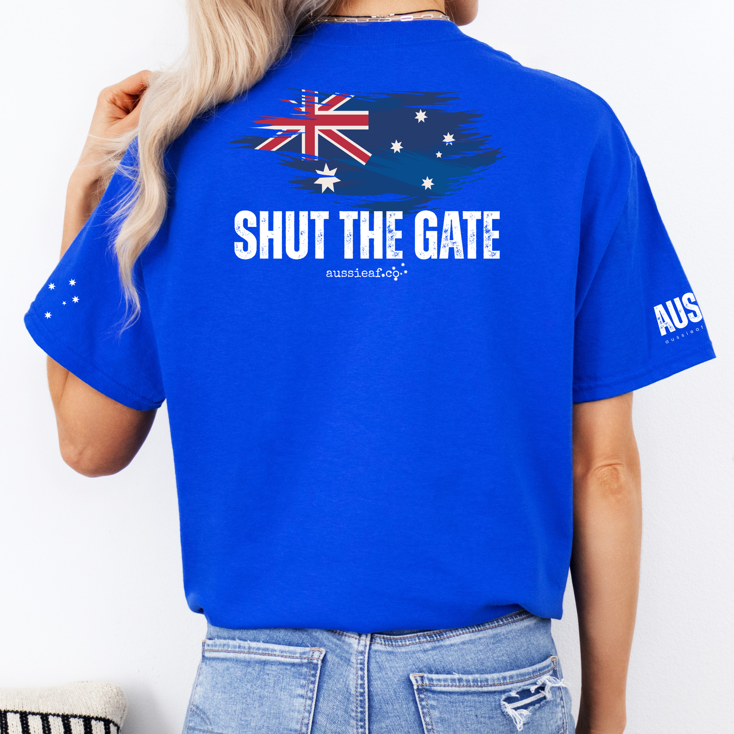 Shut the Gate Australian Flag Unisex BACK & Sleeve Printing