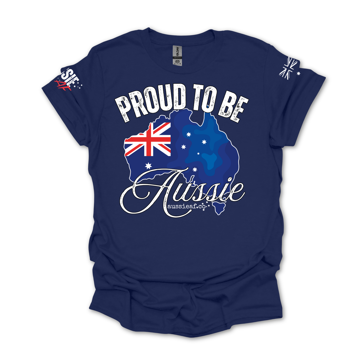 Proud to Be Aussie Australian Flag Unisex T-Shirt with Sleeve Printing