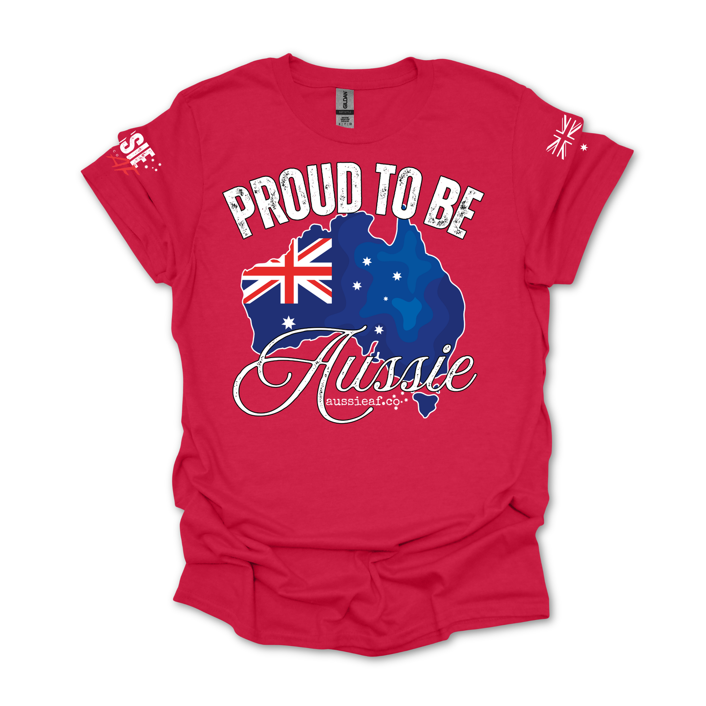 Proud to Be Aussie Australian Flag Unisex T-Shirt with Sleeve Printing