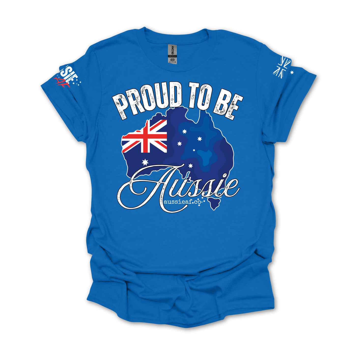 Proud to Be Aussie Australian Flag Unisex T-Shirt with Sleeve Printing
