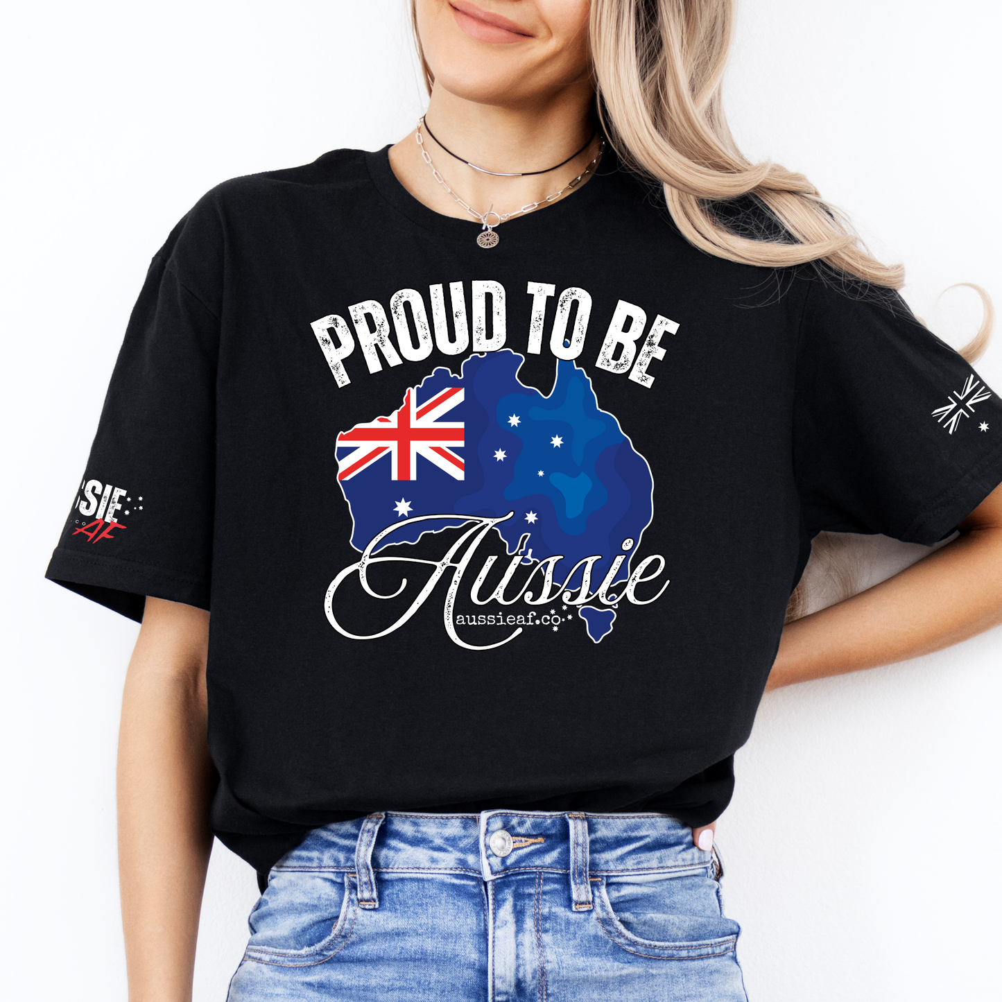 Proud to Be Aussie Australian Flag Unisex T-Shirt with Sleeve Printing