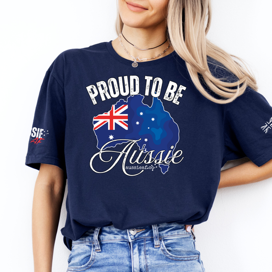 Proud to Be Aussie Australian Flag Unisex T-Shirt with Sleeve Printing