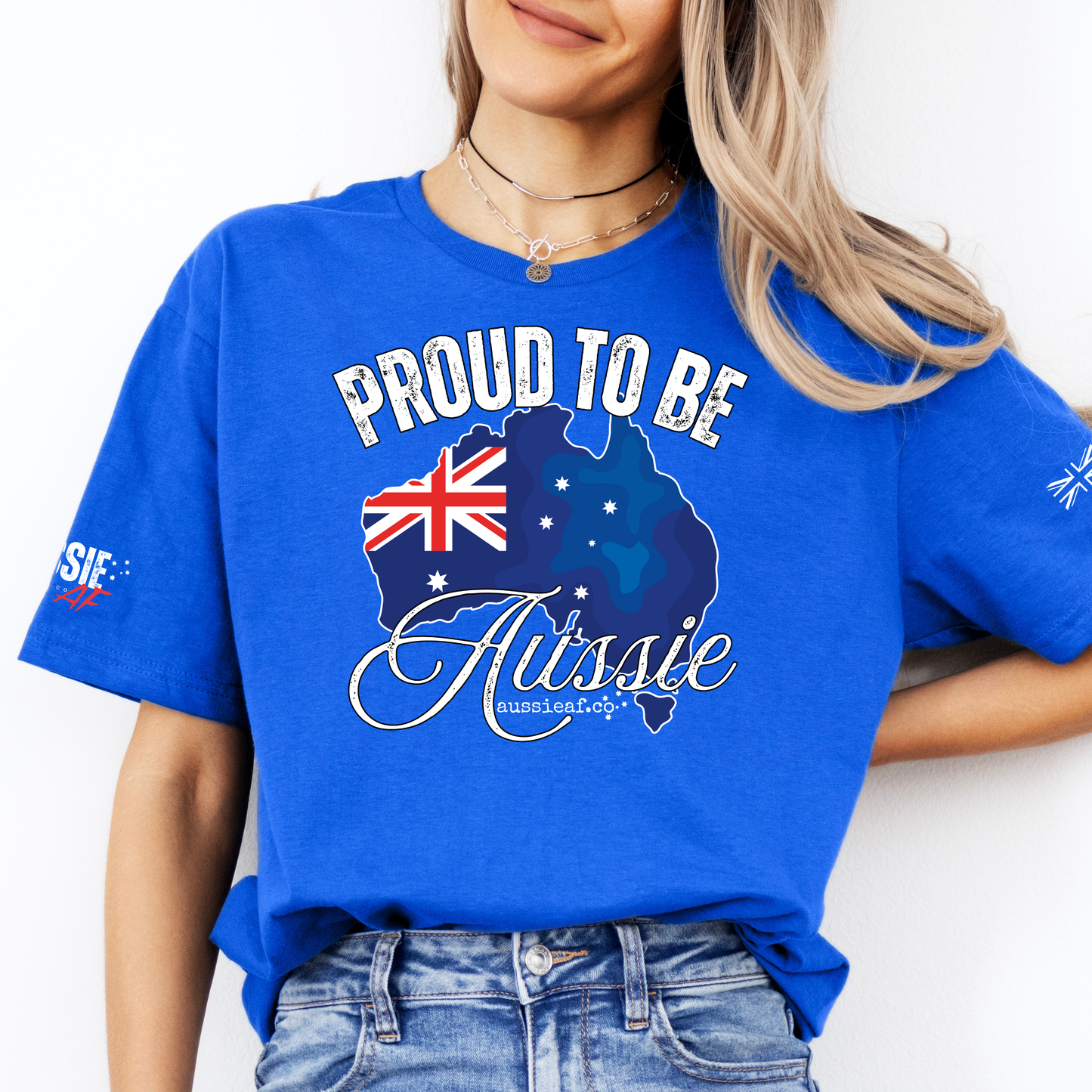 Proud to Be Aussie Australian Flag Unisex T-Shirt with Sleeve Printing