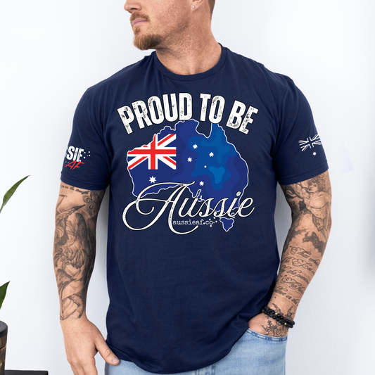 Proud to Be Aussie Australian Flag Unisex T-Shirt with Sleeve Printing