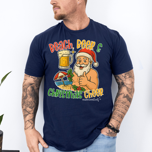 Beach Beer & Christmas Cheer Tee | Aussie Santa Shirt
