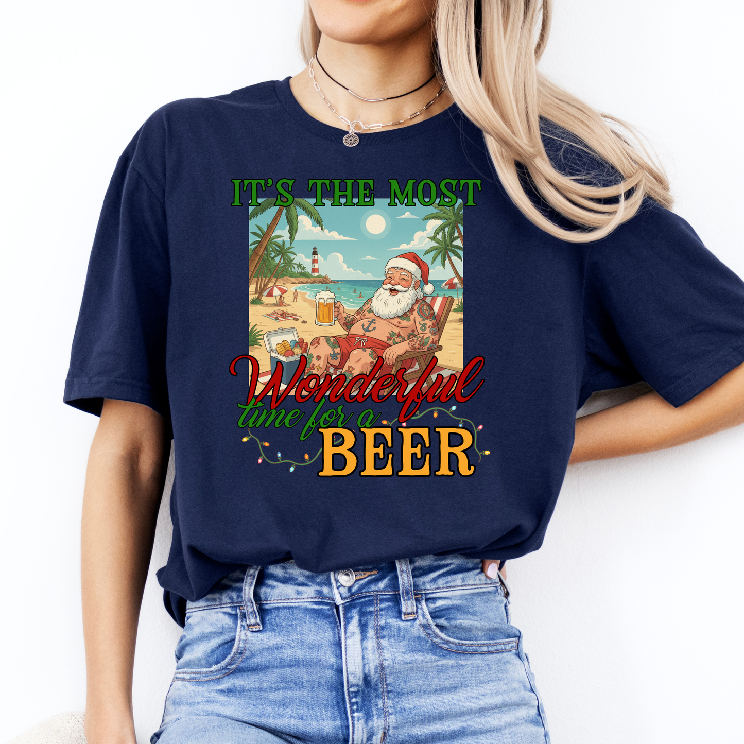 It’s the Most Wonderful Time for a Beer Santa Shirt | Aussie Santa Christmas Shirt | AussieAF Clothing