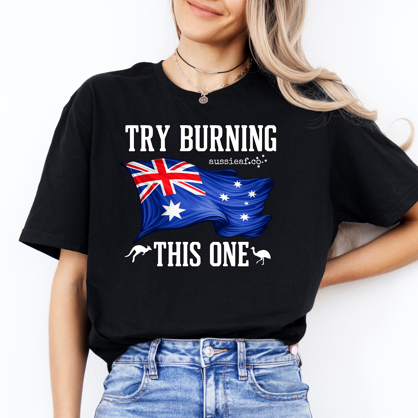 Try Burning This One - Australian Flag Unisex FRONT Print Shirt