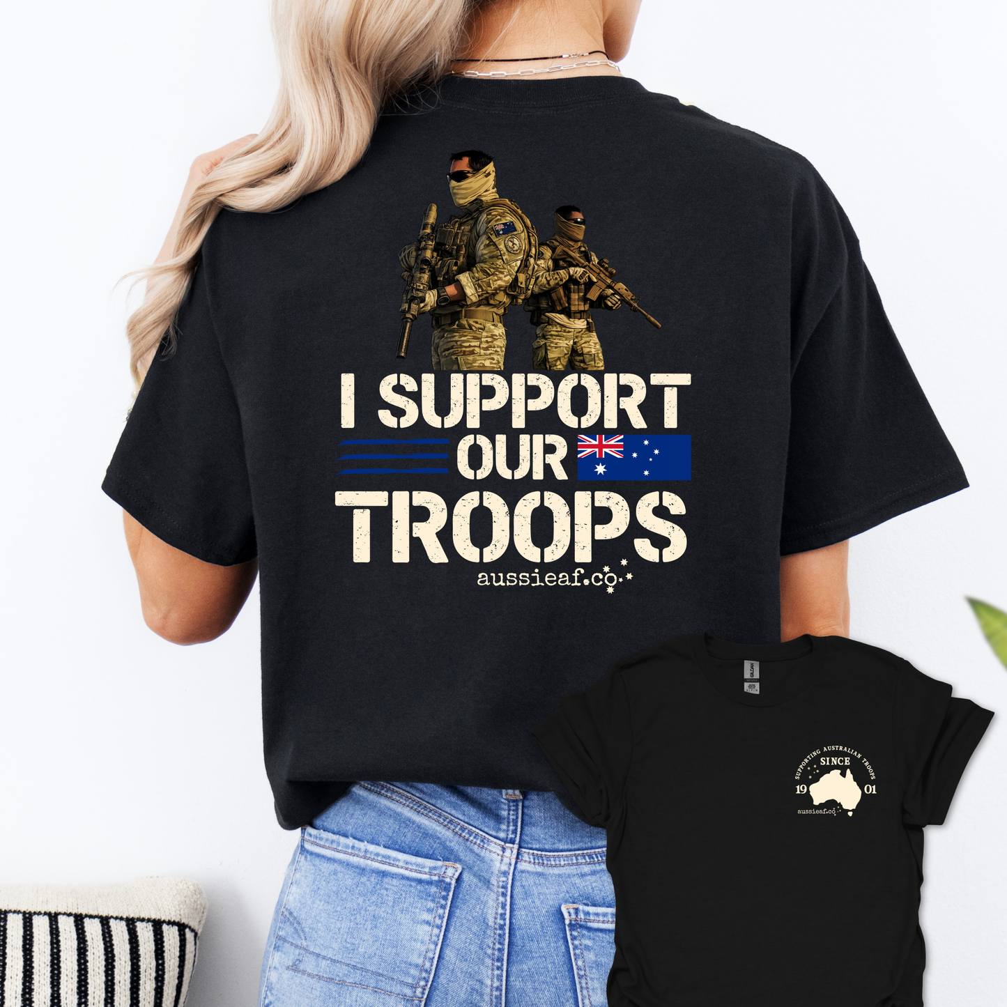 I Support Our Troops - Aussie Flag shirt Unisex Back & Front Print Shirt