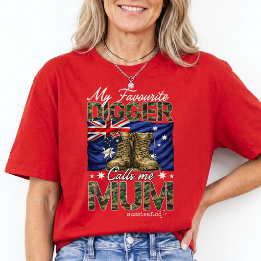 My Favourite Digger Calls Me Mum - Australia Flag Unisex FRONT Print Shirt