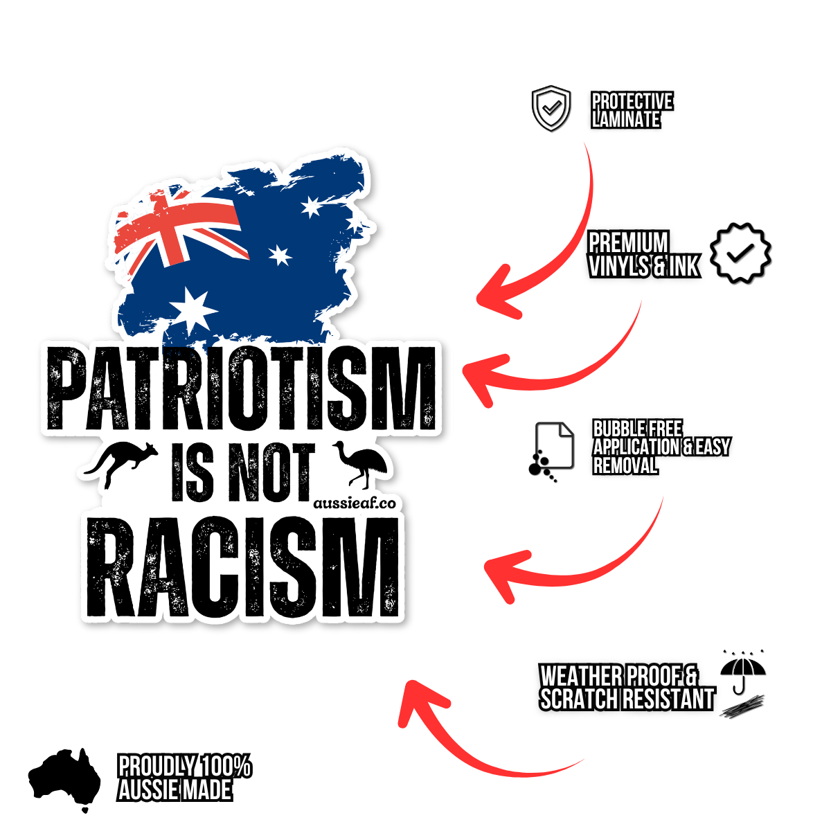 Patriotism is not Racism Australian Flag Car Bumper Sticker