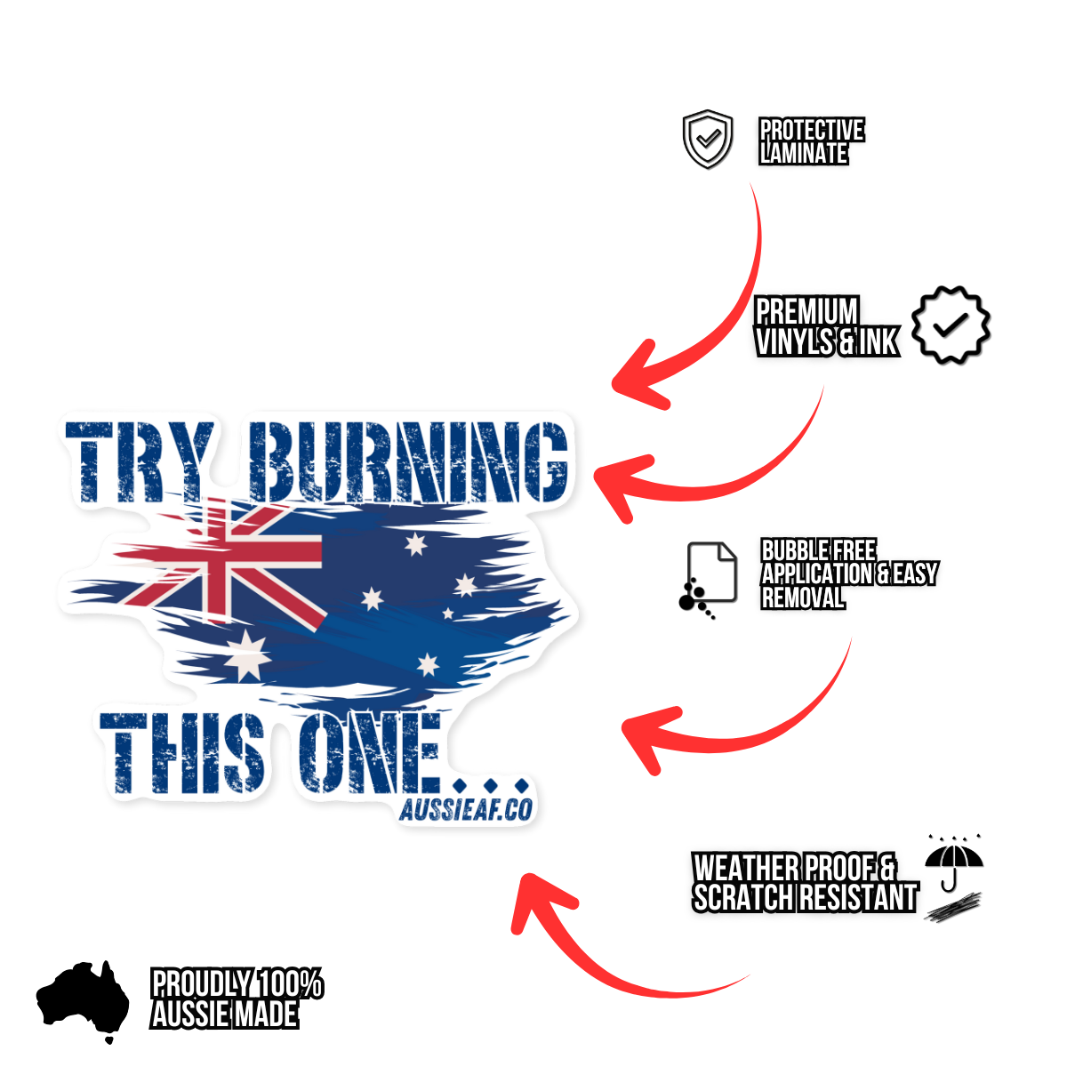 Try Burning This One Australian Flag UV Vinyl Bumper Sticker