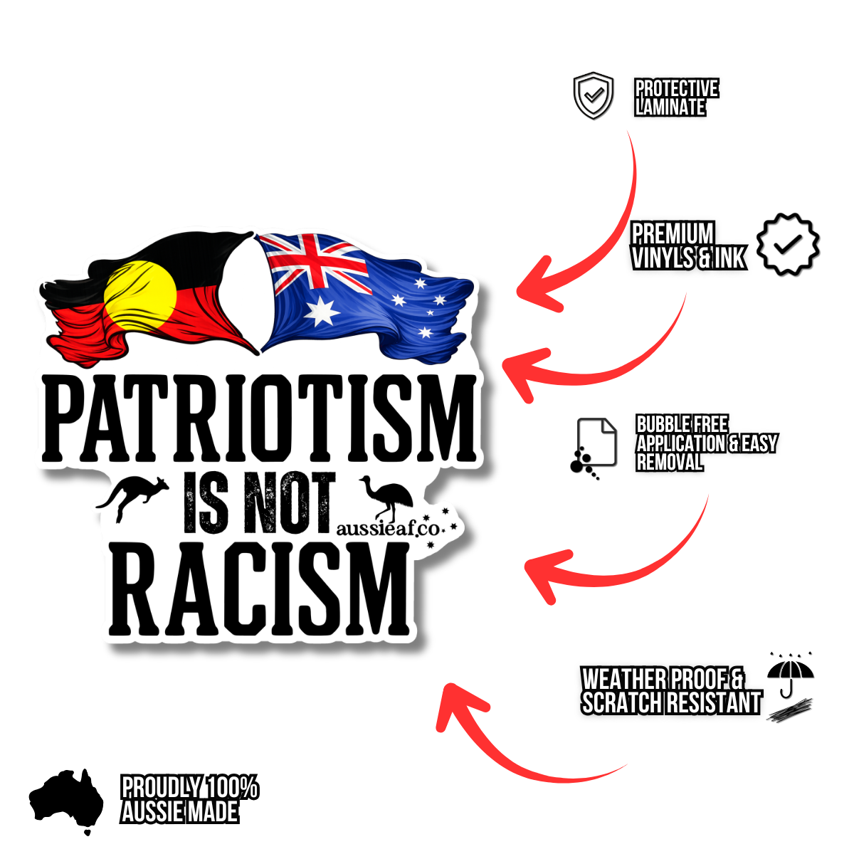 Patriotism is Not Racism ABO/AUS Flags UV Vinyl Bumper Sticker [Limited Edition]