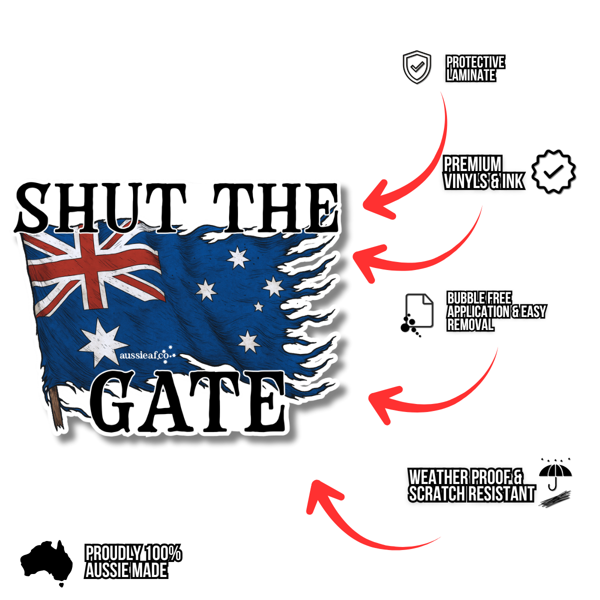 Shut the Gate V2 Australian Flag UV Vinyl Bumper Sticker