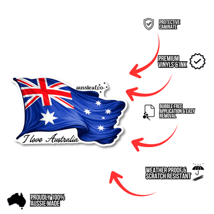 I Love Australia, Australian Flag UV Vinyl Bumper Sticker [Limited Edition]