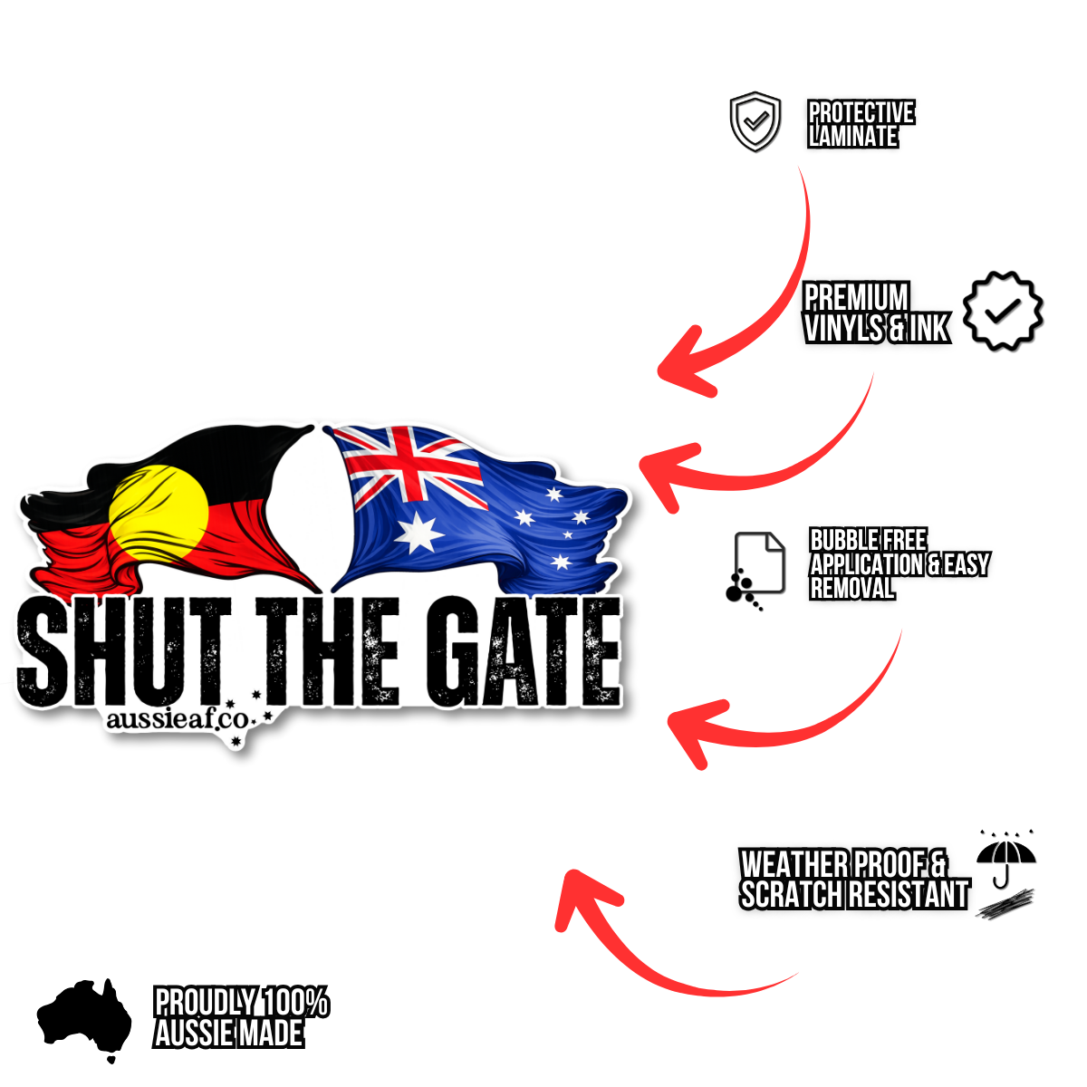 Shut the Gate Australian/Aboriginal Flag UV Vinyl Bumper Sticker [Limited Edition]
