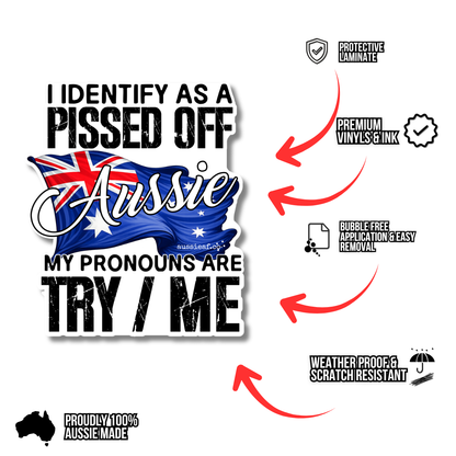 My Pronouns Are Try Me - Australian Flag UV Vinyl Bumper Sticker [Limited Edition]