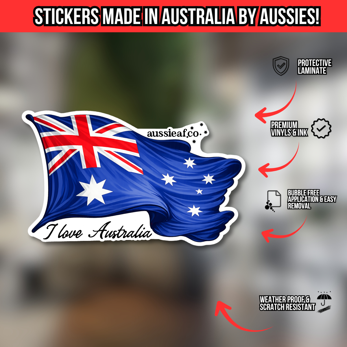 I Love Australia, Australian Flag UV Vinyl Bumper Sticker [Limited Edition]