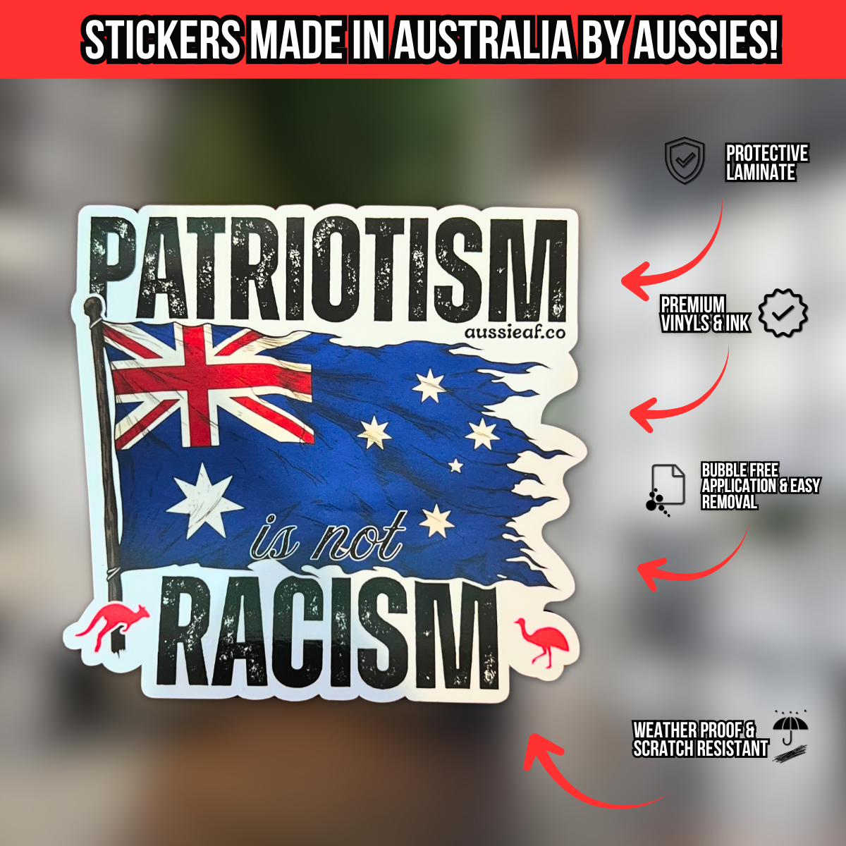 Patriotism is Not Racism V2 Australian Flag UV Vinyl Bumper Sticker [Limited Edition]