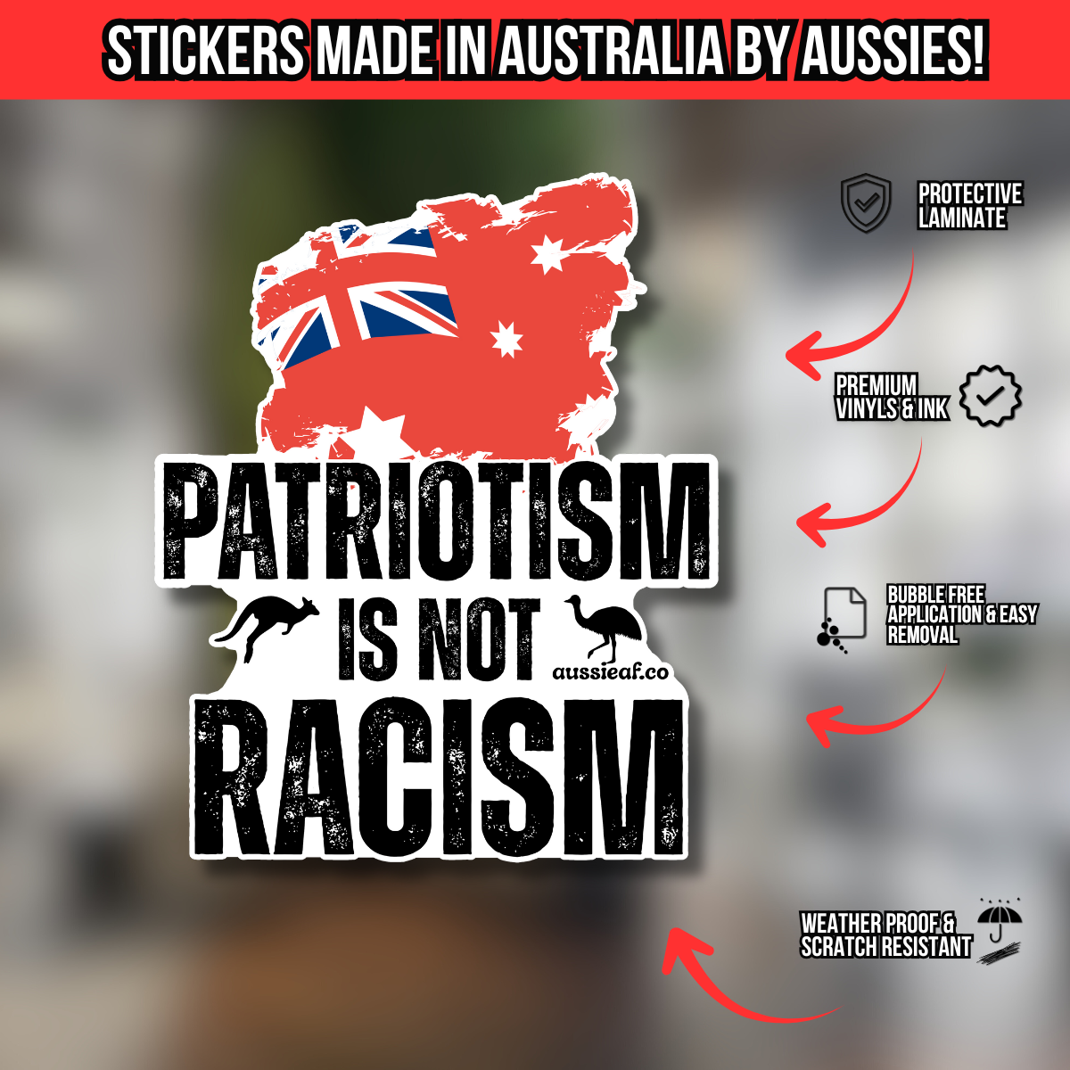 Red Duster Patriotism Is Not Racism Red Australian Flag UV Vinyl Bumper Sticker [Limited Edition]