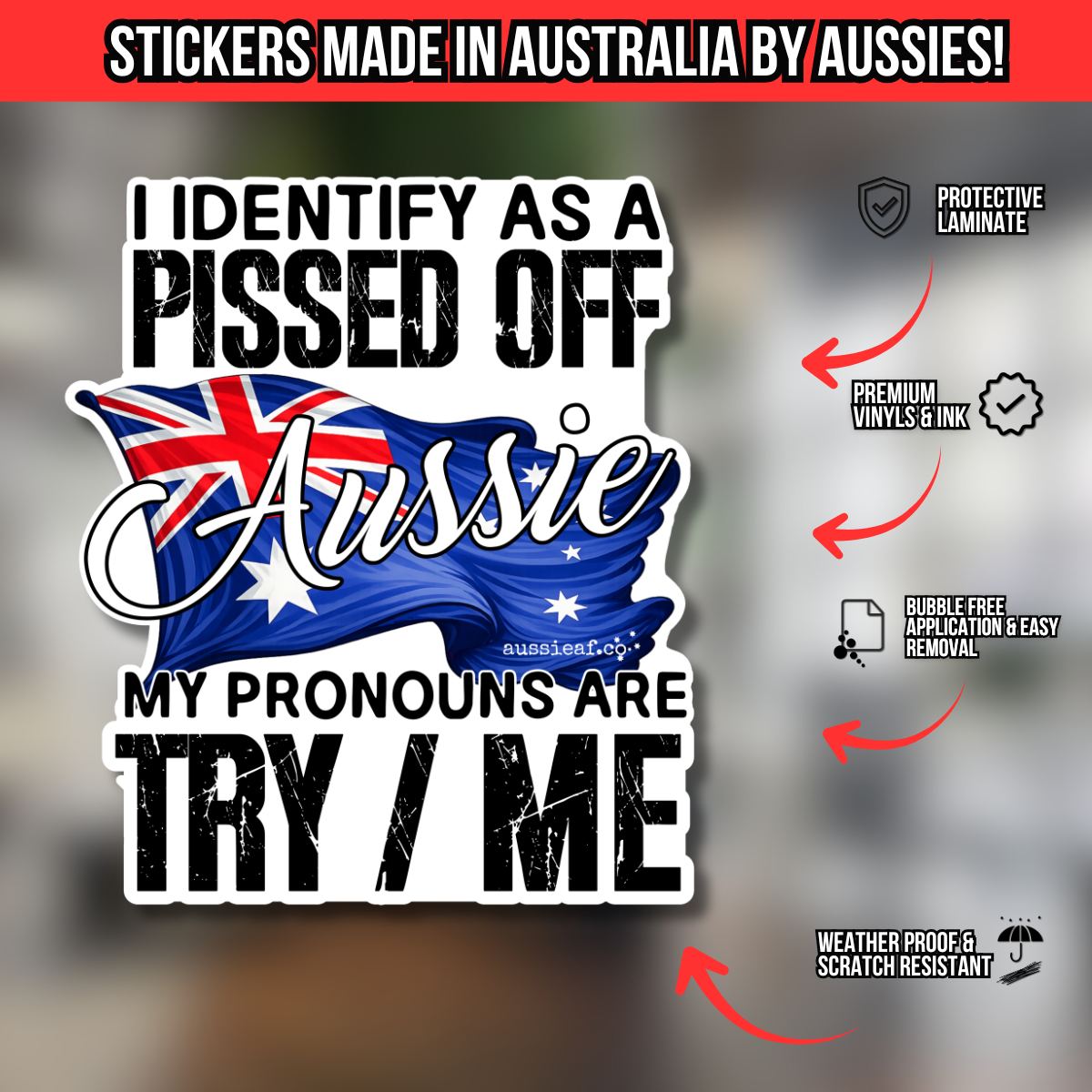 My Pronouns Are Try Me - Australian Flag UV Vinyl Bumper Sticker [Limited Edition]