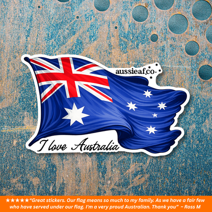 I Love Australia, Australian Flag UV Vinyl Bumper Sticker [Limited Edition]