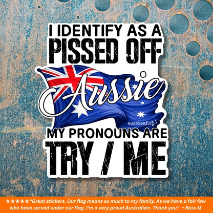 My Pronouns Are Try Me - Australian Flag UV Vinyl Bumper Sticker [Limited Edition]