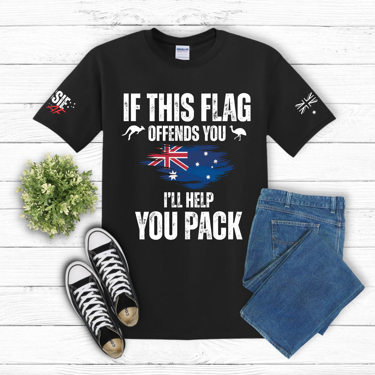 If This Flag Offends You Aussie Flag Patriot T-Shirt with Sleeve Printing