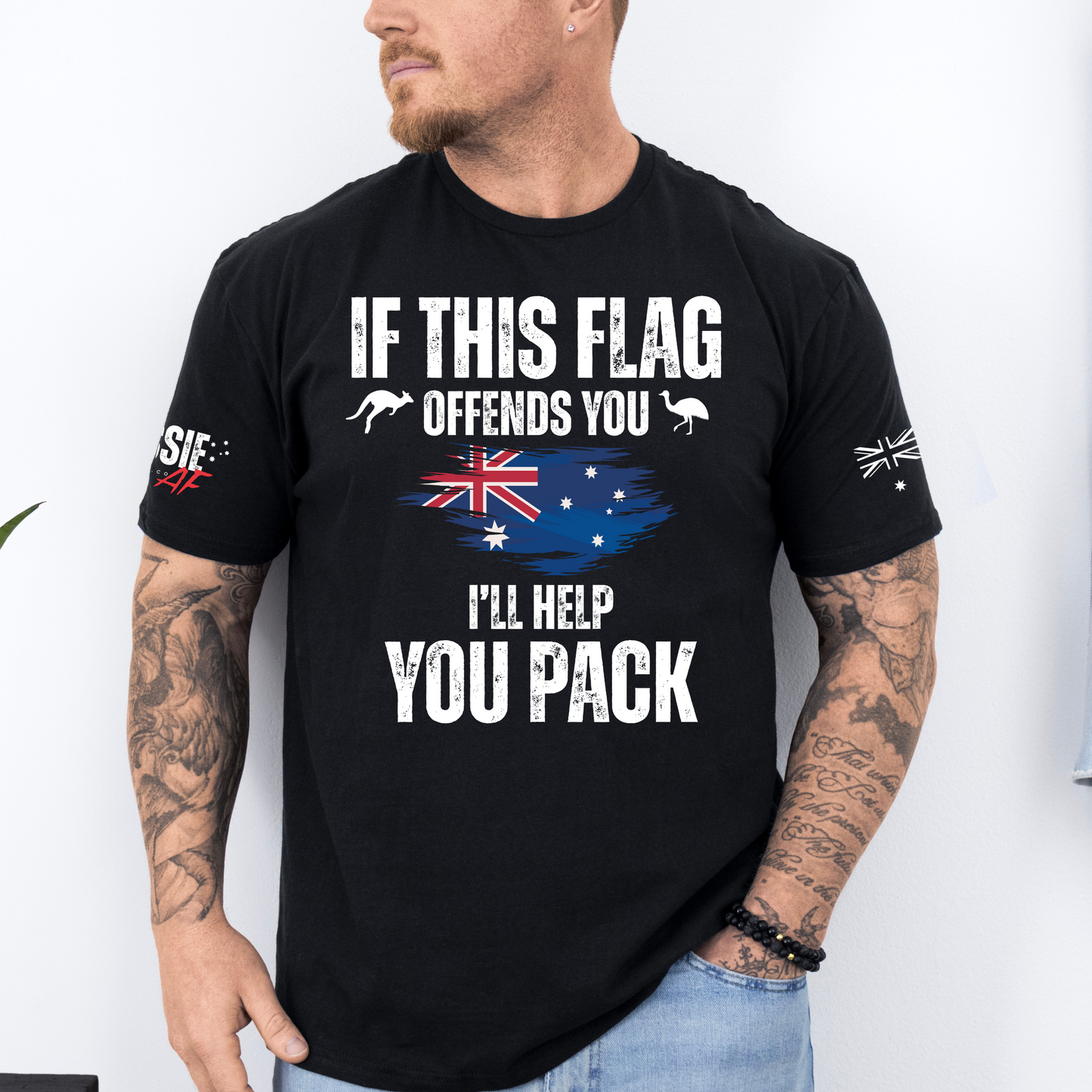 If This Flag Offends You Aussie Flag Patriot T-Shirt with Sleeve Printing