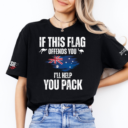 If This Flag Offends You Aussie Flag Patriot T-Shirt with Sleeve Printing
