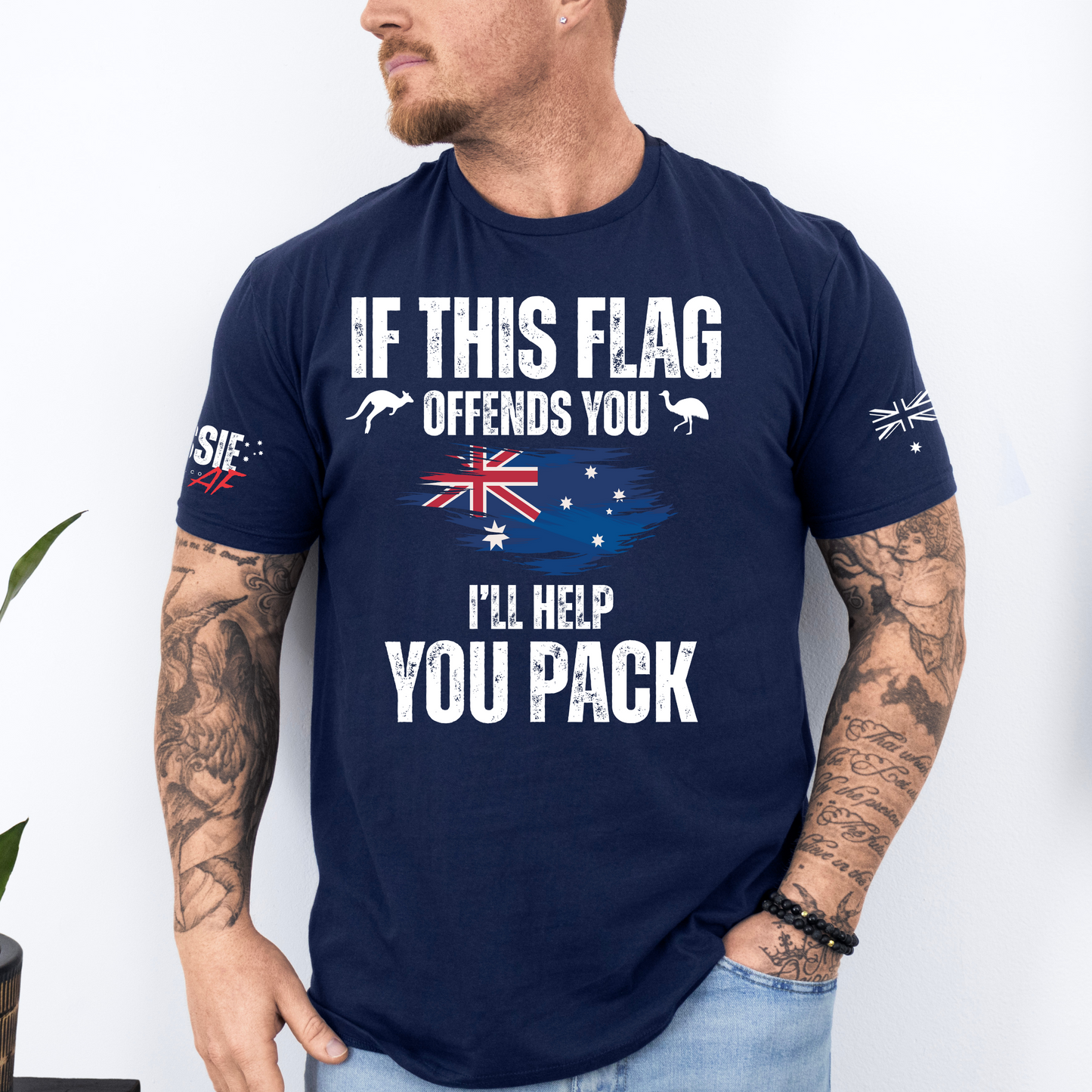 If This Flag Offends You Aussie Flag Patriot T-Shirt with Sleeve Printing