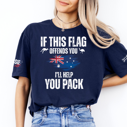 If This Flag Offends You Aussie Flag Patriot T-Shirt with Sleeve Printing