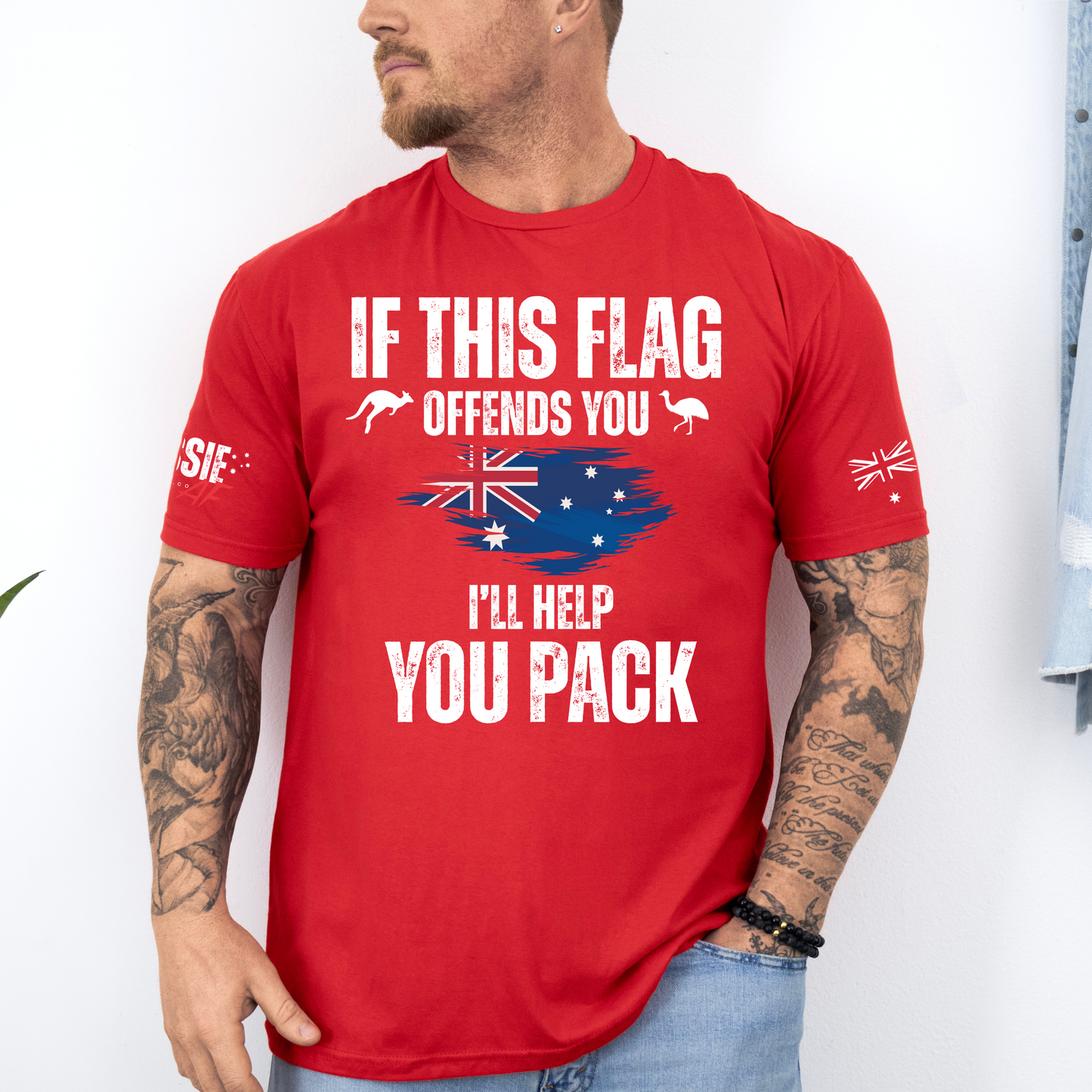 If This Flag Offends You Aussie Flag Patriot T-Shirt with Sleeve Printing