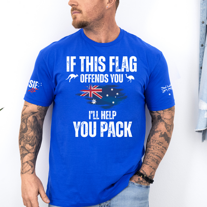 If This Flag Offends You Aussie Flag Patriot T-Shirt with Sleeve Printing