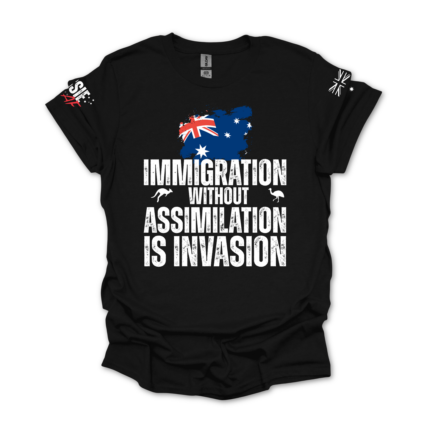 Immigration without Assimilation is Invasion Aussie Flag T-Shirt with Sleeve Printing
