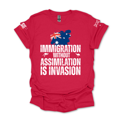 Immigration without Assimilation is Invasion Aussie Flag T-Shirt with Sleeve Printing