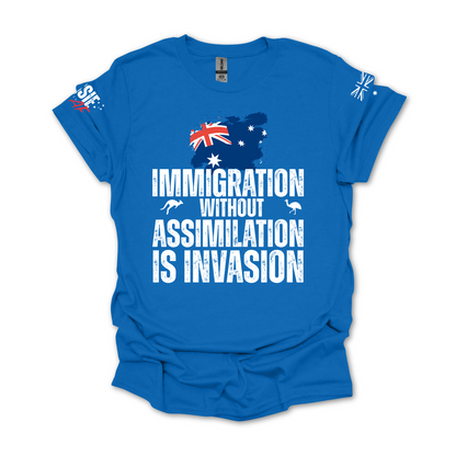 Immigration without Assimilation is Invasion Aussie Flag T-Shirt with Sleeve Printing
