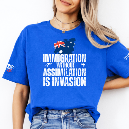 Immigration without Assimilation is Invasion Aussie Flag T-Shirt with Sleeve Printing