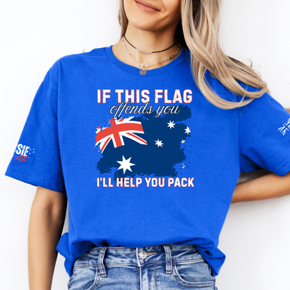 If This Flag Offends You Australian Flag Patriot Unisex T-Shirt with Sleeve Printing