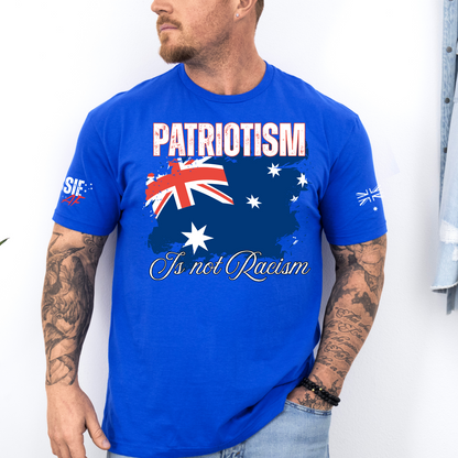Patriotism is not Racism Australian Flag Patriot Unisex T-Shirt with Sleeve Printing